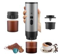 Outin Machine à café portable avec batterie pour voyage, 3 en 1, 12 V, compatible avec capsules Nespresso et café moulu, auto-chauffante, écran LED, rechargeable, pour voyage, camping, voiture