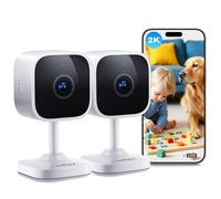 Outinput 2K/3MP Camera Surveillance WiFi Interieur, Vision Nocturne, Détection de Mouvement &Son, Sirène, Audio Bidirectionnel, Stockage Micro SD/Cloud, pour Babyphone & Caméra Chat et Chien, 2 Pack