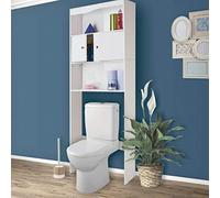 Outiror - Meuble WC Blanc - Très Grande Capacité pour Toilettes, Salle de Bain, Buanderie - Rangement Pratique et Esthétique - Bois Mélaminé - Design Contemporain - 58cm x 19,5 cm x 178 cm