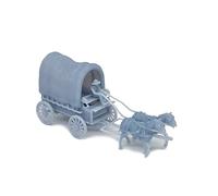 Outland Models HO Échelle 1:87 Old West Horse Carriage Wagon avec 2 chevaux et cavalier, petit, gris, non peint, assemblage requis, utilisation en intérieur, thème véhicule, kit modèle