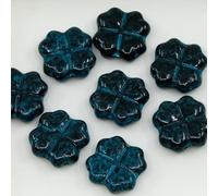 Outlet 10 Grams 4-Leaf Clover Beads, 15 x 15 mm, Black Dristex Blue Turquoise (23980-D0105), Glass, Czech Republic