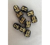 Outlet 10 Grams Totem Face Beads, 14 x 10 mm, Black Gold Lined (23980-54302), Glass, Czech Republic (14 x 10 mm)