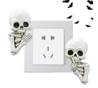 Outlet Stickers, Decorative Button Plate Stickers, 2 Piece Light Socket Decoration, Fun Halloween Skull Figurine,Murals Skeleton For Outlets Bedroom Parties Kitchen Living Room Bathroom Holiday Light