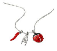 OUTLETISSIMO Collier avec pendentifs porte-bonheur - Cornetto Rouge, Main Cornes et Coccinelle - Bijou Antimalheur Femme Homme - Chaîne 50 cm ET257