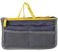 OUTLETISSIMO Organiseur de sac gris - insert bag multi poches en nylon avec fermeture éclair et filet - porte objets intérieur sac femme sac à main beauty case maquillage diviseur voyage