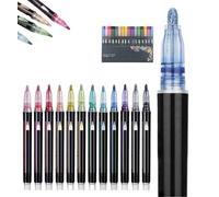 Outline Shimmer Marker, 8/12/24/36/48 Colors Double Line Metallic Quick Dry Magische Stifte Pens, Fun Squiggles Art Pen for Highlight Drawing,Xmas Cards, Doodling Journal (12 Colour, 5.5*0.5*5.3 in)