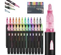 Outline Shimmer Marker, 8/12/24/36/48 Colors Double Line Metallic Quick Dry Magische Stifte Pens, Fun Squiggles Art Pen for Highlight Drawing,Xmas Cards, Doodling Journal (24 Colour, 11.2*0.5*5.3 in)