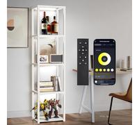 OUTON 170 cm Vitrine en Verre avec Éclairage, Lampadaire LED à Intensité Réglable avec Télécommande et Application, Étagère Ouverte pour Objets de Collection, Salon, Chambre, Blanc