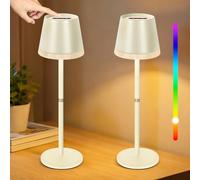 OUTON 2 Pièces Lampe de Table Sans Fil avec 3 Modes de Couleur & Lumière RGB, Lampe LED Rechargeable, Commande Tactile, Luminosité Réglable en Continu, Mémoire, IP54 pour Chambre, Bar & Café, Beige