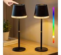 OUTON 2 Pièces Lampe de Table Sans Fil avec 3 Modes de Couleur & Lumière RGB, Lampe LED Rechargeable, Commande Tactile, Luminosité Réglable en Continu, Mémoire, IP54 pour Chambre, Bar & Café, Noir