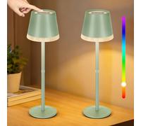 OUTON 2 Pièces Lampe de Table Sans Fil avec 3 Modes de Couleur & Lumière RGB, Lampe LED Rechargeable, Commande Tactile, Luminosité Réglable en Continu, Mémoire, IP54 pour Chambre, Bar & Café, Vert