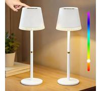 OUTON 2 Pièces Lampe de Table Sans Fil avec 3 Modes de Couleur & Lumière RGB, Lampe LED Rechargeable, Commande Tactile, Luminosité Réglable en Continu, Mémoire, IP54 pour Chambre, Bar & Café, Blanc