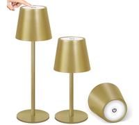 OUTON 2 Pièces Lampes de Table Sans Fil Rechargeable - 3 Modes de Couleur (2700k / 4000k / 6500k) - Contrôle Tactile Dimmable - 5000mAh Autonomie 30 h - IP54 - pour Cuisine, Terrasse et Salon (Or)