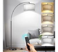 OUTON Lampadaire Arc, Lampadaire Moderne sur Pied Salon, Télécommande et Interrupteur au Pied, 40cm Abat-jour Gris, 4 Températures de Couleur, Ampoule LED E27, Lampe Arc Dimmable pour Chambre Bureau