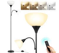 OUTON Lampadaire LED avec télécommande, 4 températures de couleur, luminosité réglable, minuterie, moderne lampadaire torchère avec lampe de lecture pour le salon, la chambre à coucher, le bureau