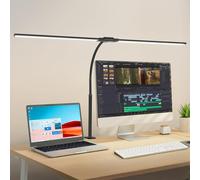 OUTON Lampe de Bureau LED 85,5 cm Double Tête - 24W Puissante, Commande Tactile, Intensité Variable, 5 Températures Couleur, Minuterie & Mémoire, Lumière Jour Anti-Fatigue pour Écran et Bureau (Noir)