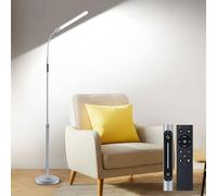 OUTON Stehlampe LED Dimmbar, Leselampe mit 4 Farbtemperatur, Fernbedienung und Smart Touch Steuerung, 1H Timer, Leseaufgabe Beleuchtung für Wohnzimmer Schlafzimmer Büro, Silber Grau