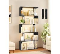OUTONLIFE Bibliothèque en Forme S avec Éclairage LED, 5 Niveaux, Commande Tactile et Télécommande, Étagère Autoportante Style Industriel pour Salon, Chambre ou Bureau (70 × 24 × 157 cm)