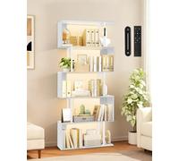 OUTONLIFE Bibliothèque en Forme S avec Éclairage LED, 5 Niveaux, Commande Tactile et Télécommande, Étagère Autoportante Style Industriel pour Salon, Chambre ou Bureau (70 × 24 × 157 cm)