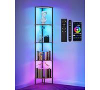 OUTONLIFE Lampadaire RGB LED avec Étagère, Étagère d’Angle Dimmable avec Lumière, Tactile & APP & Télécommande, Music-Sync, Éclairage Multicolore, Bibliothèque 5 Niveaux pour Salon Chambre Bureau