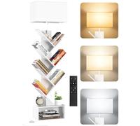 OUTONLIFE Petite Bibliothèque Arbre en Bois sur Pied avec Éclairage, Étagère à 6 Niveaux avec Télécommande et Minuteur, Meuble d’Angle pour Livres, CD et DVD, pour Salon, Chambre, Bureau (Blanc)