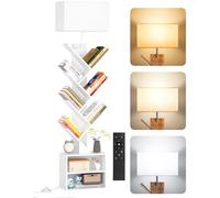 OUTONLIFE Petite Bibliothèque Arbre en Bois sur Pied avec Éclairage, Étagère à 9 Niveaux avec Télécommande et Armoire, Meuble d’Angle pour Livres, CD et DVD, pour Salon, Chambre, Bureau (Blanc)