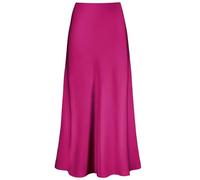 Outoshe Jupe longue en satin taille haute pour femme avec taille élastique dissimulée, coupe trapèze, rose rouge, Taille L