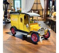 OUTOUR Camion de livraison jaune vintage - Réplique de van de livraison à domicile des années 1910, figurine de voiture de collection en métal fabriquée à la main, décoration industrielle antique pour