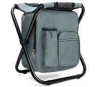 Outplea Chaise Sac a Dos Léger, Portable Sac à Dos Tabouret Intégré, Sac à Dos Tabouret Chaise de Camping avec 15L Sac Isotherme, Tabouret Chaise Pliable pour Pêche Pique-Nique, Hauteur 40 cm, Gris