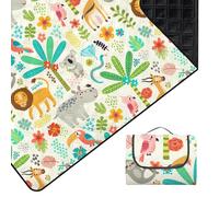 Outplea Couverture Pique Nique 200×200 cm, Tapis de Plage avec Envers Imperméable, Couverture Pliable de 3 Couches pour Voyage Jardin Parcs, Animal Forêt