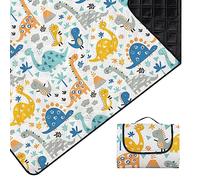 Outplea Couverture Pique Nique 200×200 cm, Tapis de Plage avec Envers Imperméable, Couverture Pliable de 3 Couches pour Voyage Jardin Parcs, Dinosuar Forêt