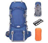 Outplea Sac à dos de trekking respirant 60 l pour homme et femme, confortable avec cadre intérieur, sac à dos de voyage étanche pour camping, randonnée, alpinisme, alpinisme, 60 l, bleu, 60L