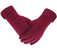 Outrip Gants d'hiver chauds pour femme avec doublure épaisse et coupe-vent pour écran tactile, Rouge bordeaux/blanc, M