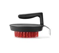 Outset 76621 Bloc de sel de l'Himalaya, pierre à pizza et poêle en fonte, brosse de nettoyage en nylon avec grattoir en acier inoxydable, 5 x 4 x 3 cm, noir
