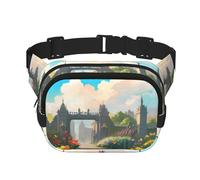 Outside the Castle Gate Sac à bandoulière tendance imprimé, sac banane de randonnée, sac à bandoulière carré double couche de voyage et de fitness, noir, taille unique