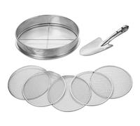 Outsovel Tamis de jardin 5 en 1 en acier inoxydable avec 5 tamis interchangeables Ø 1, 3, 6, 9,12 mm fin, tamis à compost rond pour terre, pierres, compost, mauvaises herbes, sable, gravier et