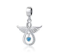 OutstandLong Breloque en forme d'ailes d'ange en cristal avec cœur bleu pour bracelets Pandora