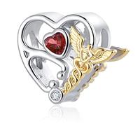 OutstandLong Breloque en forme de cœur en argent avec stéthoscope d'infirmière compatible avec les bracelets Pandora pour médecin, étudiant, femme, cadeau de remise de diplôme, Métal, Base