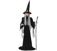 Outsunny 170 cm - Sorcière d'Halloween avec lumières LED - Fonction sonore - Décoration de porte d'entrée avec bras réglables - Tête - Figurine de jardin en taille réelle pour fête