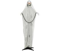 Outsunny 183 cm - Décoration d'Halloween - Faucheuse avec lumières LED - Fonction sonore - Décoration de porte d'entrée avec bras réglables - Tête - Figurine décorative de jardin en taille réelle pour