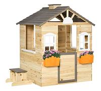 Outsunny 2-Window Children's House 3-7 Years with Pot Holder, Bench and Service Station, Spruce Wood and PP Children's House with Tilting Roof, 113x94x134.5 cm (Maison d'enfant en Bois d'épicéa et PP