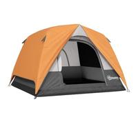 Outsunny 3-4 pers Tente Camping Montage Facile Tente dôme Orange/Gris | Imperméable, sol cousu, fenêtres en maille, poche et crochet, camping randonnée backpacking, 4 personnes.