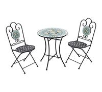 Outsunny 3 Piece Mosaic Garden Set, Table Ronde d'extérieur avec 2 chaises Pliantes en métal, Vert