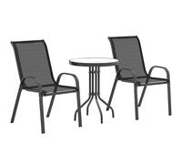 Outsunny 3 pièces Salon de Jardin extérieur, Ensemble de Meubles 2 fauteuils empilables, Table Basse avec Dessus en Verre trempé, Tissu en textilène, pour Patio, terrasse, Balcon, Noir