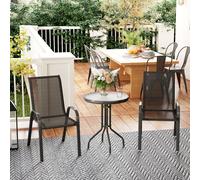 Outsunny 3 pièces salon de jardin extérieur ensemble de meubles 2 fauteuils empilables table basse dessus en verre trempé noir