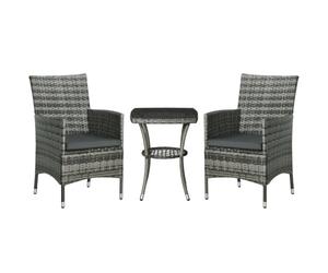 Outsunny 3 pièces Set Bistro en rotin pour 2, mobilier Jardin, Gris Mixte | Osier, coussins lavables, table basse 2 niveaux et chaises, patio balcon