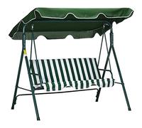 Outsunny 3 Seater Garden Swing Outdoor Swing with Adjustable Roof and Steel Frame for Balcony Terrace Patio Load 240 kg 172x110x153 cm Green Stripe (balançoire de jardin 3 places pour l'extérieur avec