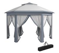 Outsunny 3 x 4m Gazebo de Jardin Hexagonal à Montage Rapide, Gris | Chapiteau de fête avec double toit, abri instantané, moustiquaire, sac de transport, pour patio extérieur