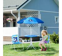 Outsunny 4 pcs Ensemble de Sièges pour Enfants Jardin Table de Jardin 2 Chaises Pliantes Parasol Camping Mobilier de Jardin pour 3-6 ans Bleu