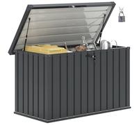 Outsunny 400L coffre d'extérieur avec couvercle à double levier, serrure et 2 clés, coffre d'extérieur étanche en acier galvanisé, 124x66x72 cm, gris foncé